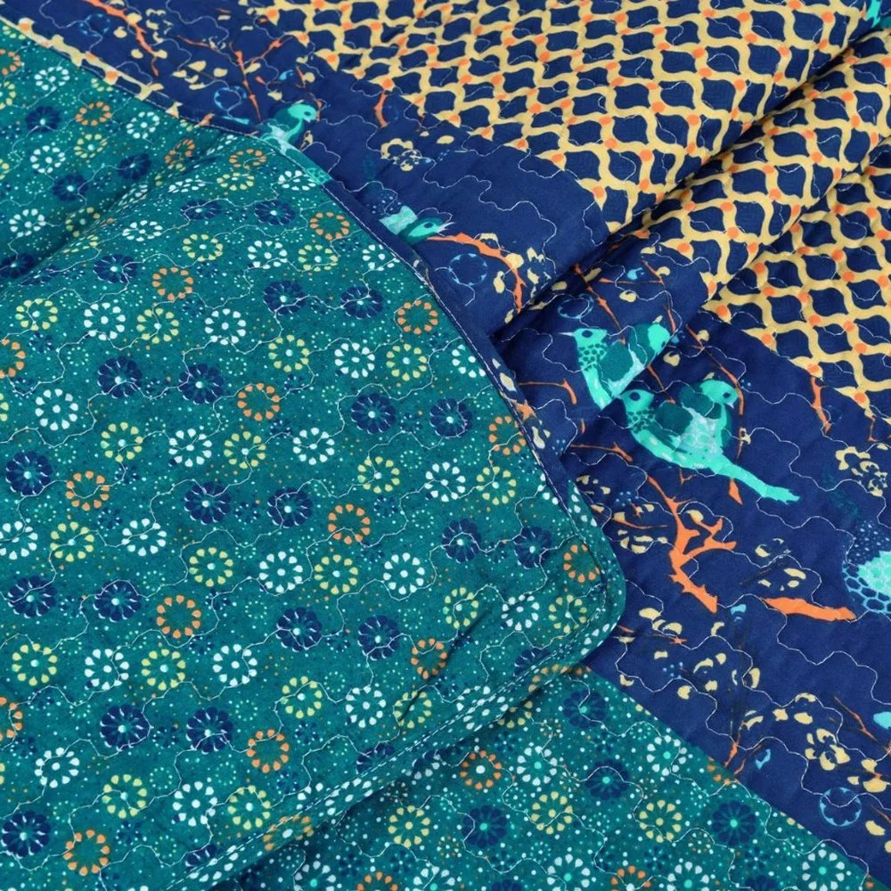 Boho Blue Birds Throw Blanket Bedspread Quilt - 50